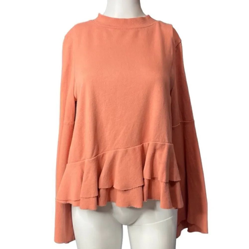 BP Mock Neck Ruffle Belle Sleeve Top Peach Size Medium